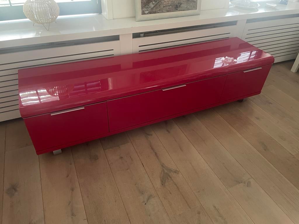 Rood hoogglans tv-meubel met lades, Huis en Inrichting, Ophalen, Gebruikt, Retro jaren 50,