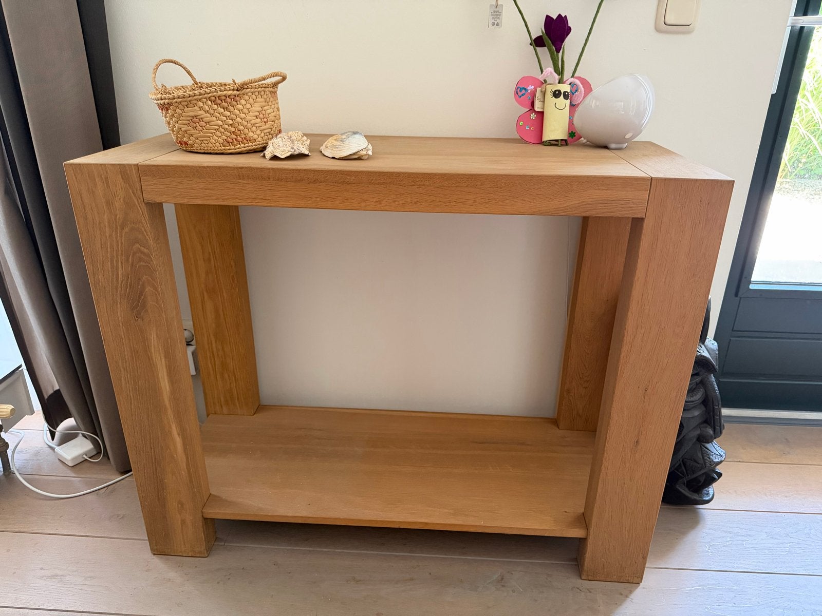 Massief eiken bijzettafel / sidetable 100x80x40 cm, Ophalen, Gebruikt, 50 tot 100 cm, Eikenhout