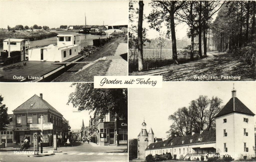 Groeten uit Terborg - 4 afb o.a. Oude IJssel Hoofdstraat - g, Ophalen of Verzenden, 1940 tot 1960, Gelopen, Gelderland