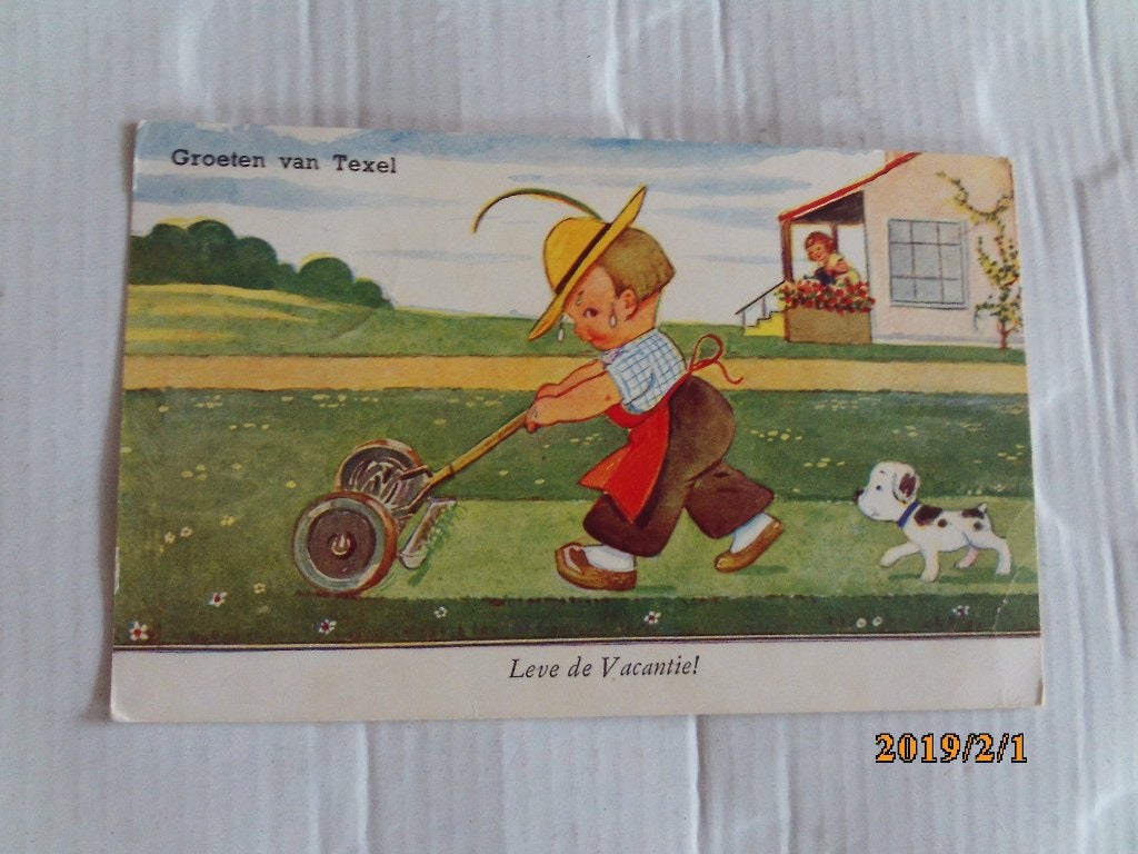 oude kinderkaart leve de vacantie! groeten uit texel, Verzamelen, Ansichtkaarten | Themakaarten, Ophalen of Verzenden, 1940 tot 1960