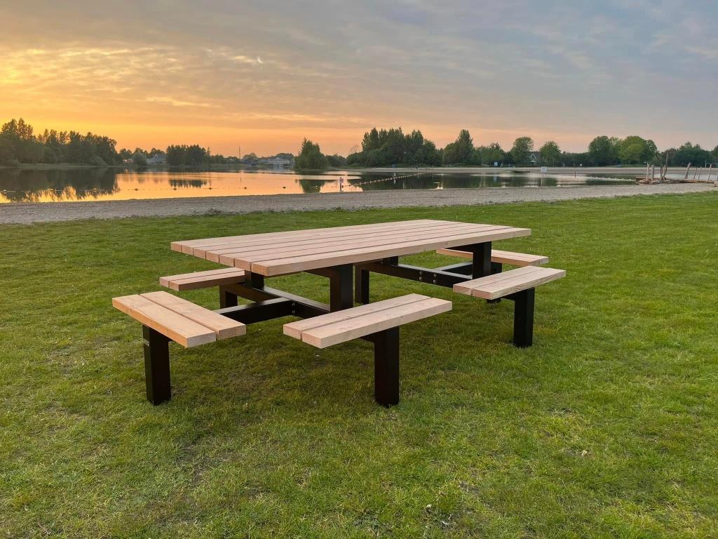 12 persoons picknicktafel, Ophalen, Nieuw, Rechthoekig, Hout