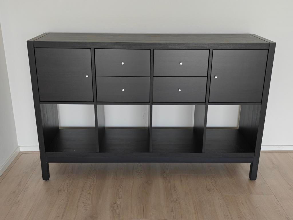 Ikea Kallax kast 8 vakken met inzet deuren en lades, Ophalen, Zo goed als nieuw, 25 tot 50 cm, Met deur(en)