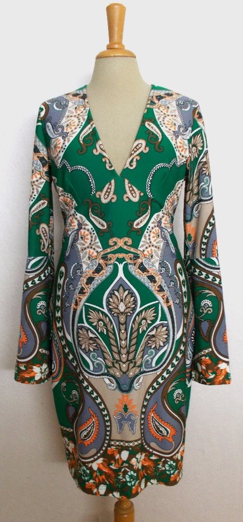 Leuke groene print jurk! M, Maat 38/40 (M), Ophalen of Verzenden, Zo goed als nieuw, Knielengte