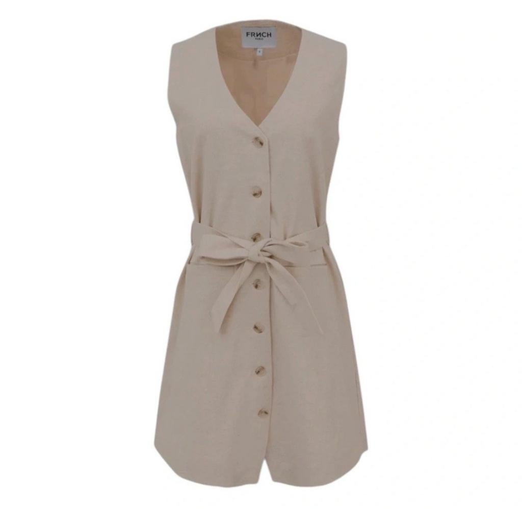 FRNCH Crème Mouwloze Doorknoop Jurk Cicilia Maat M Nieuw!, Maat 38/40 (M), Verzenden, Beige, Nieuw