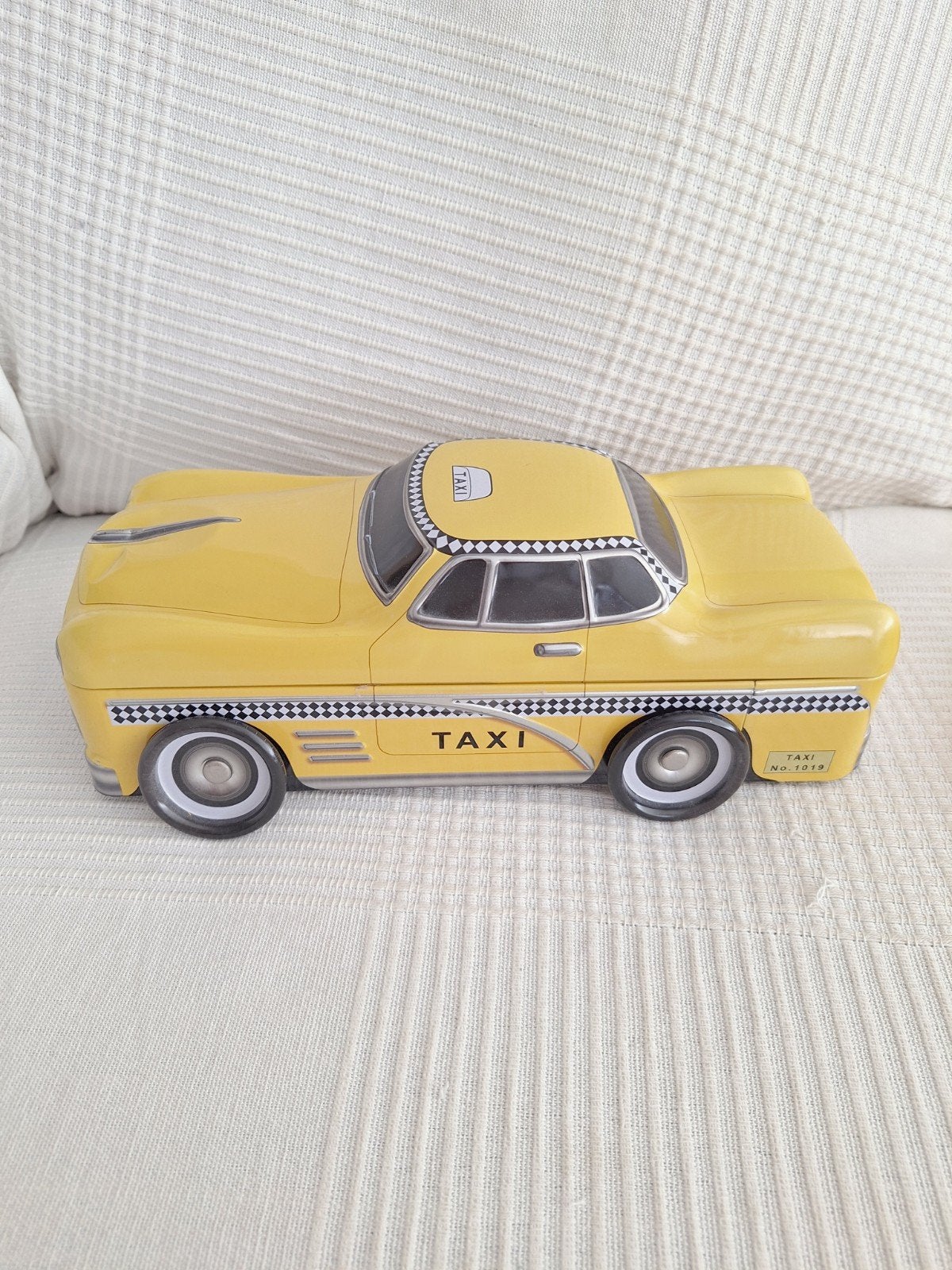 Koektrommel gele taxi auto, Verzamelen, Ophalen of Verzenden, Zo goed als nieuw, Koek(jes), Overige merken