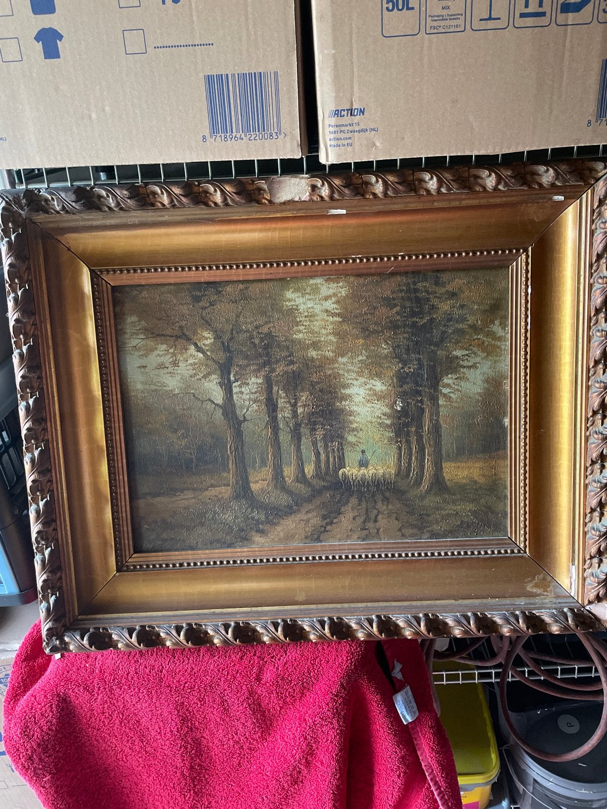 Oud Hollands schilderij: Herder met schapen in bos, Ophalen, Doek, Oud hollands, Landschap