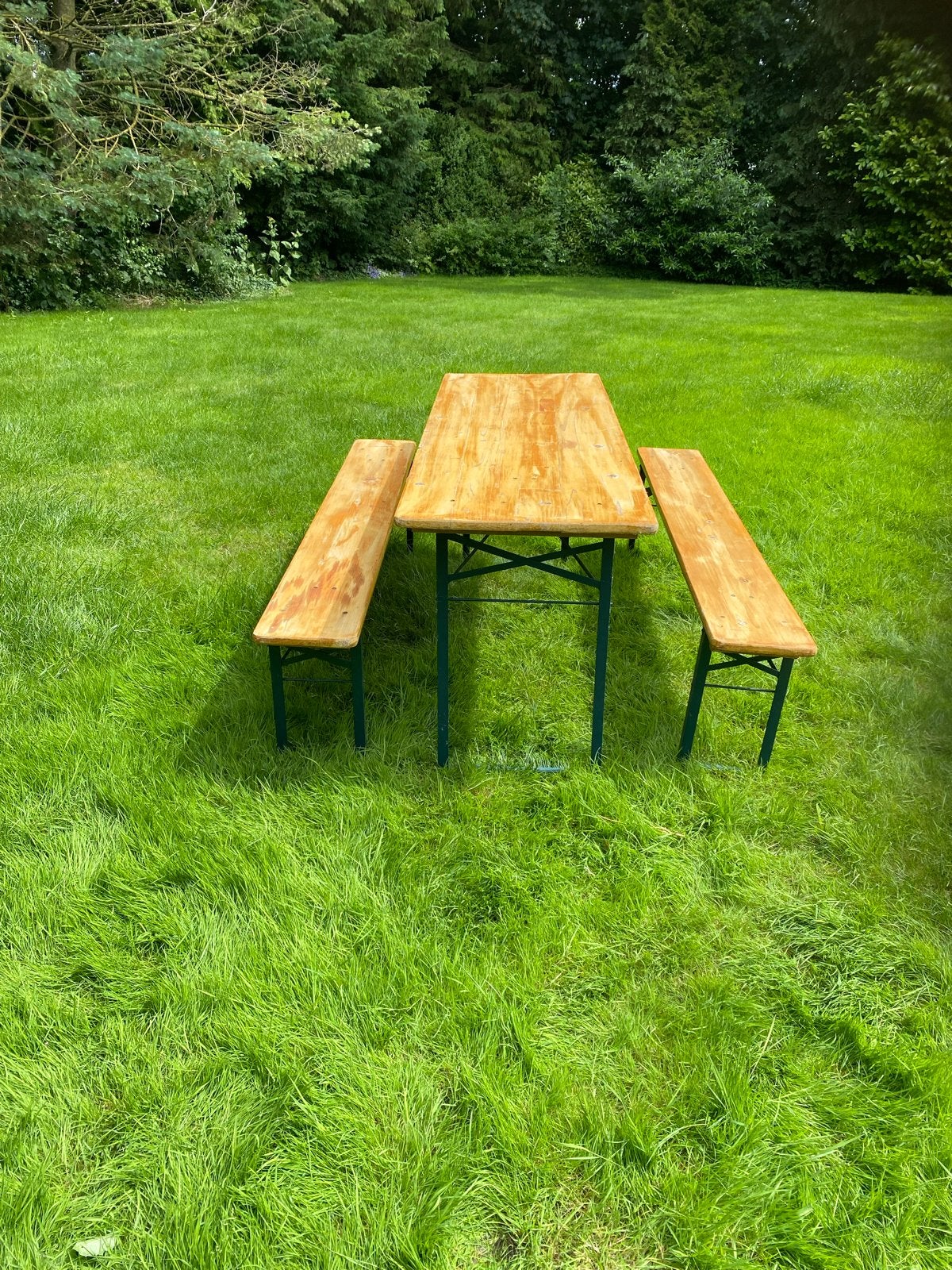 Bierbankset / Picknicktafel met 2 banken - Inklapbaar, Tuin en Terras, Picknicktafels, Ophalen, Gebruikt, Inklapbaar, Rechthoekig