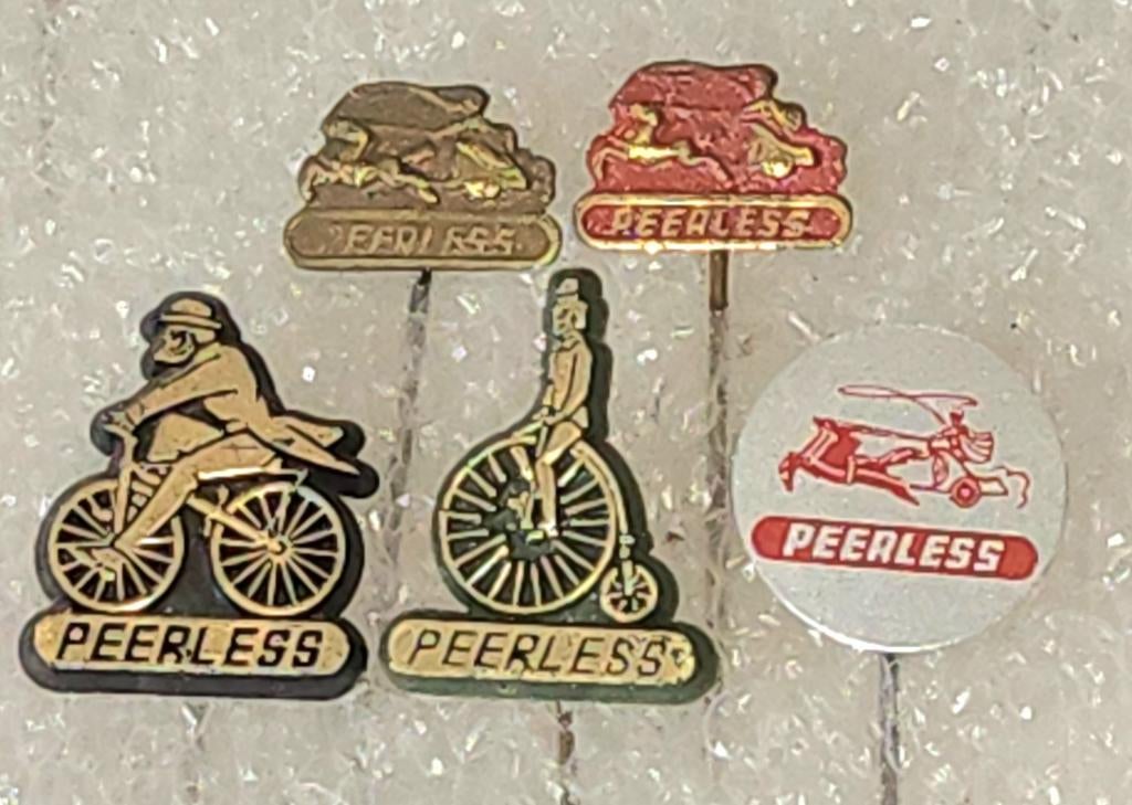 5 Vintage Peerless Speldjes - Fietsen en Logo's, Ophalen of Verzenden, Gebruikt, Transport, Speldje of Pin