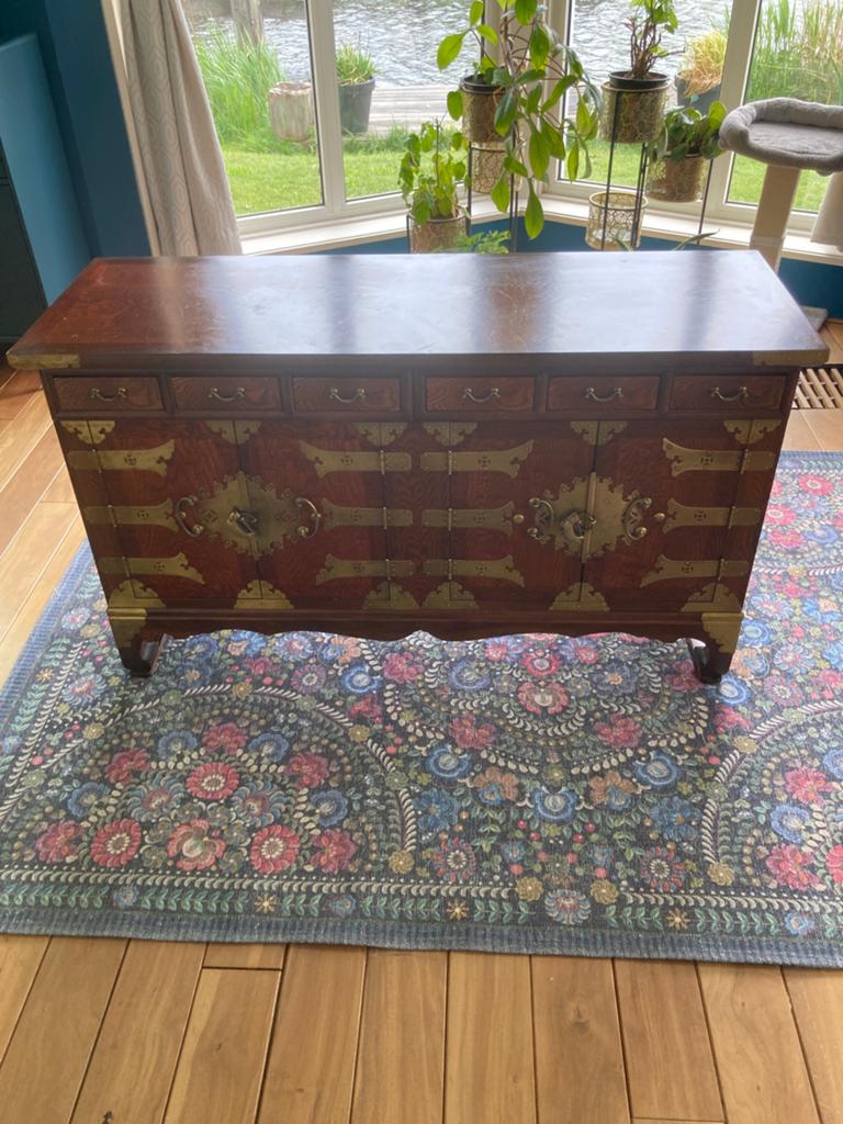 Oriental sideboard Singapore, massief hout, Huis en Inrichting, Kasten | Dressoirs, Ophalen, Gebruikt, 100 tot 150 cm, Oriental