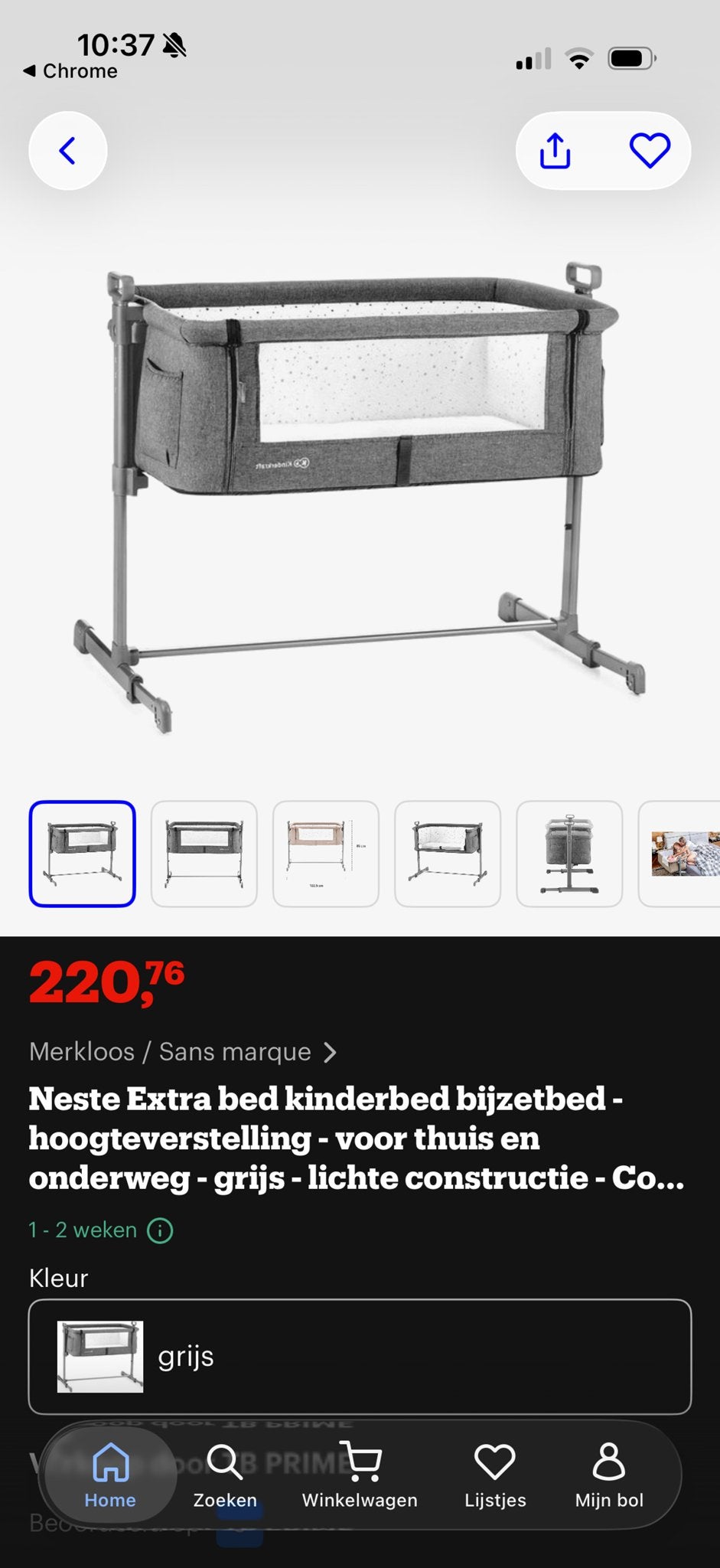 Kinderkraft Neste Extra Bed Bijzetbed - Grijs, Ophalen, Gebruikt, Wieg
