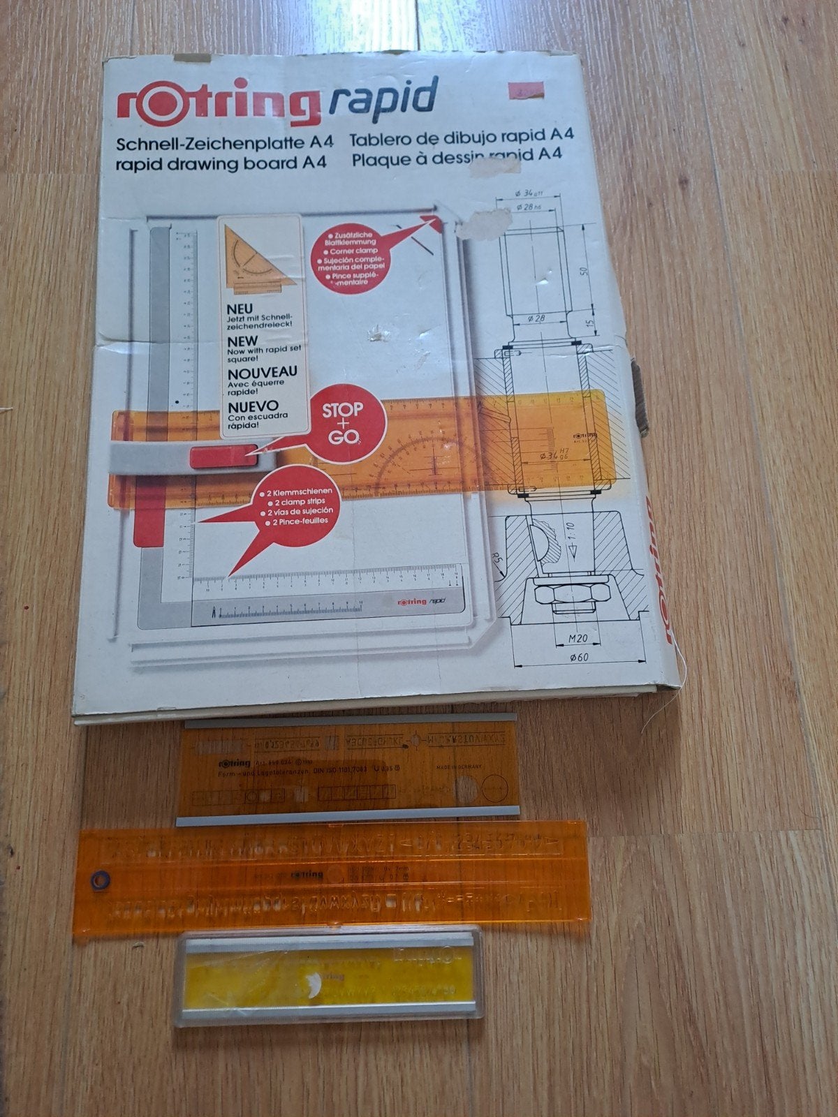 Rotring Rapid Tekenplank A4 met 3 lettersjablonen, Ophalen of Verzenden, Gebruikt, Minder dan 130 cm