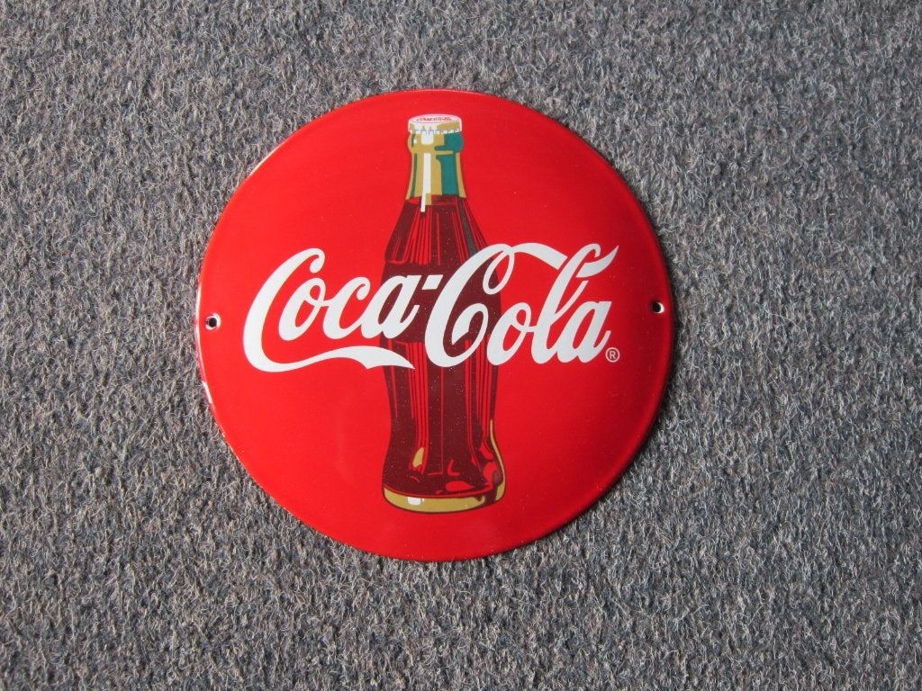 COCA COLA EMAILLE RECLAMEBORD, Ophalen, Zo goed als nieuw, Reclamebord
