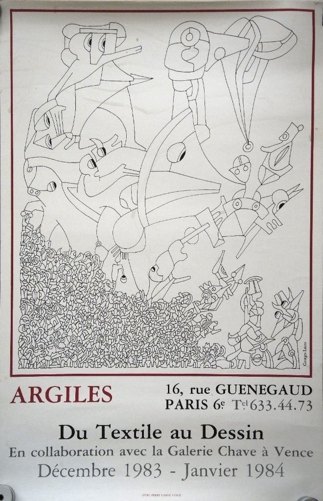 Georges Lauro litho "Argiles Du Textile au Dessin", 1983, Antiek en Kunst, Kunst | Litho's en Zeefdrukken, Lithografie, Gelimiteerde oplage