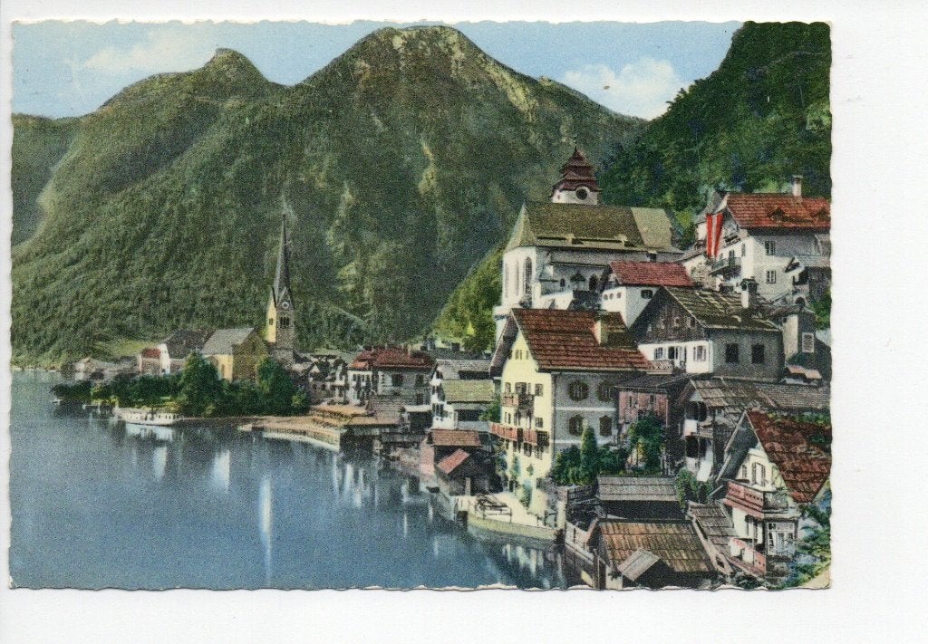 Oostenrijk. Oude ansichtkaart Hallstatt met Hirlatz., Verzamelen, Ophalen of Verzenden, 1940 tot 1960, Ongelopen, Oostenrijk
