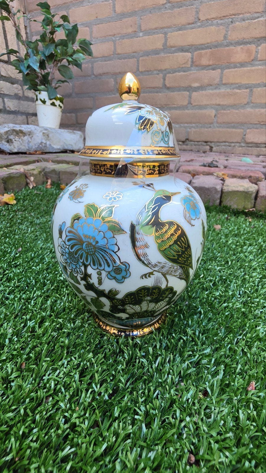Decoratieve gemberpotje met vogel, Antiek en Kunst, Ophalen