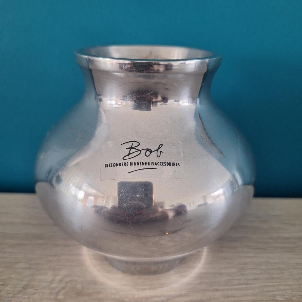 Bob vaasje, zilverkleurig, 10 cm hoog, Overige materialen, Gebruikt, Overige kleuren, Ophalen of Verzenden