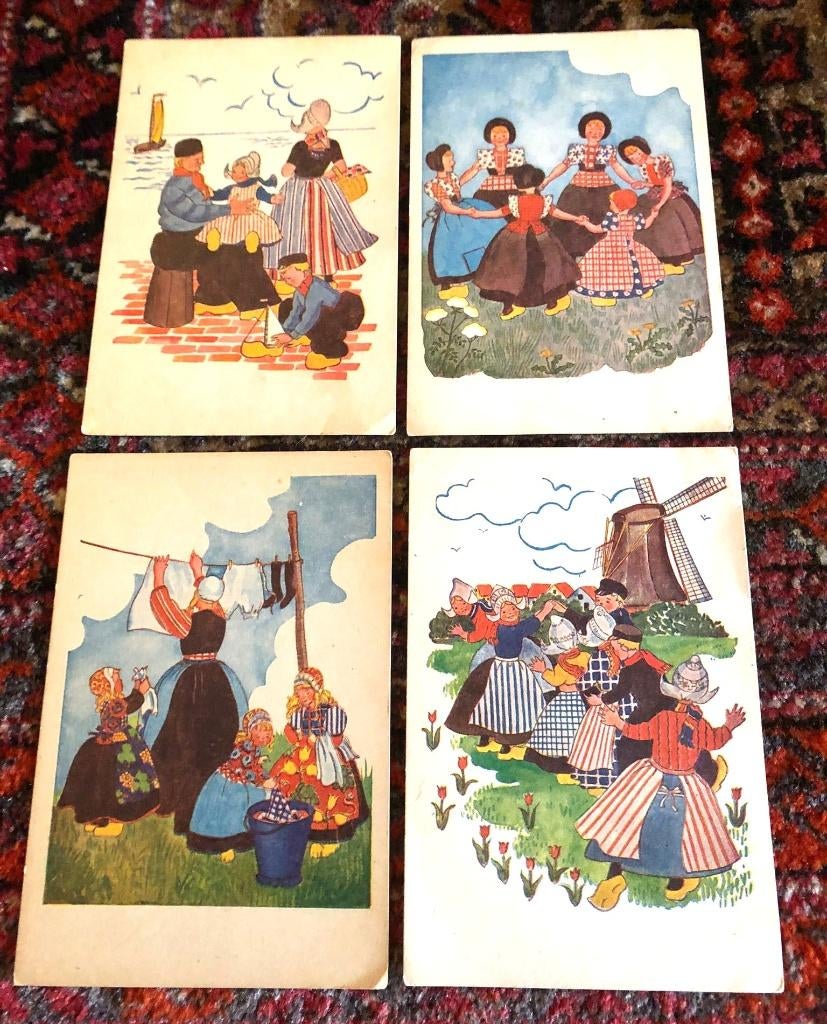 4 oude ansichtkaarten klederdracht uit 1958., Verzamelen, Ansichtkaarten | Themakaarten, Verzenden, 1940 tot 1960, Ongelopen, Klederdracht