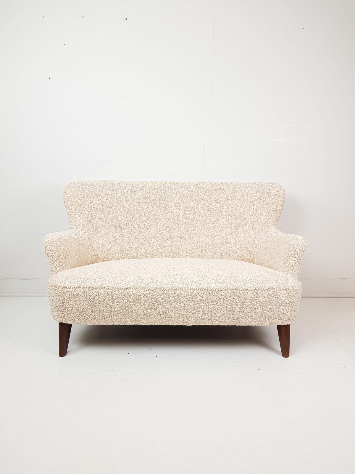 Vintage Theo Ruth sofa | bankje teddy stof creme nieuwe stof, Modern vintage, ., Ophalen of Verzenden, Zo goed als nieuw