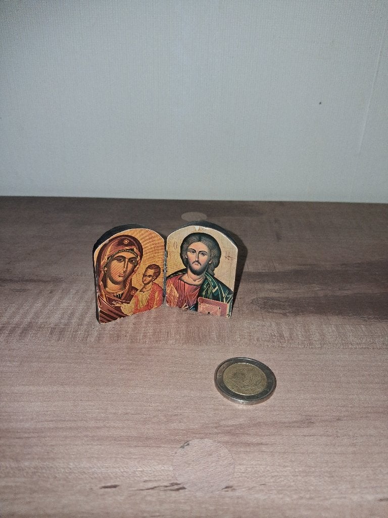 Klein orthodox reisicoon / diptiek Maria & Christus, Ophalen of Verzenden