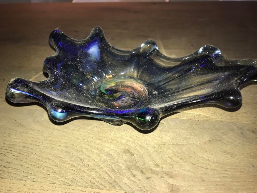 Unieke blauwe murano glazen schaal - decoratief object, Ophalen of Verzenden