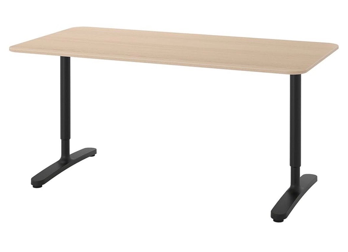 IKEA Bekant verstelbaar bureau 160x80 cm, eiken/zwart, Huis en Inrichting, Ophalen, 160 cm, Gebruikt, Spaanplaat of MDF