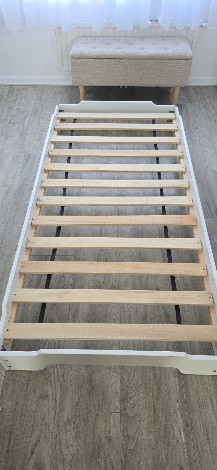 Wit stapelbaarbed logeerbed onderschuifbed met matras, Ophalen, Gebruikt, 90 cm, Eenpersoons