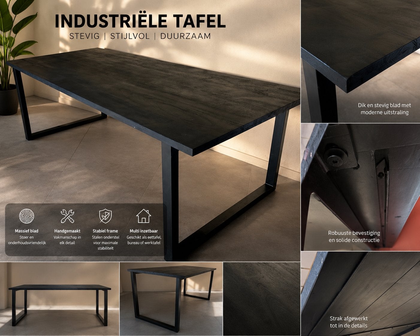 Industriële Tafel - Stevig, Stijlvol & Duurzaam, Huis en Inrichting, Ophalen, Nieuw, 50 tot 100 cm, 150 tot 200 cm
