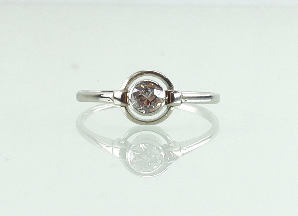 Art Deco witgouden platina ring oud slijpsel diamant, Ophalen of Verzenden, Goud, Ring, Met edelsteen
