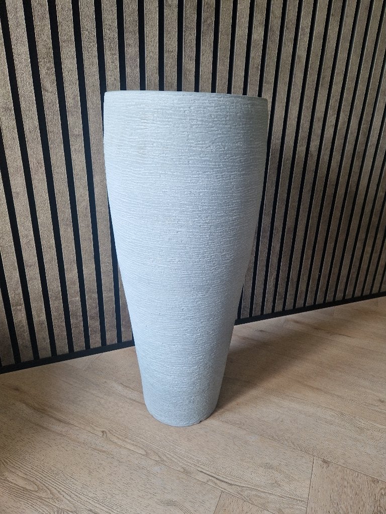 Mooie grijze bloempot voor grote planten, Tuin en Terras, Steen, Gebruikt, Rond, Balkon
