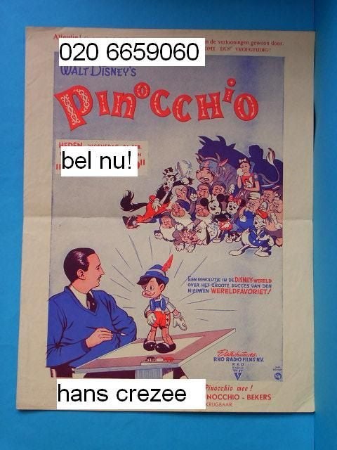 zoek oud promotie folder affiche Pinocchio Disney film 1940, Gelezen, Folder, Walt Disney, Ophalen of Verzenden