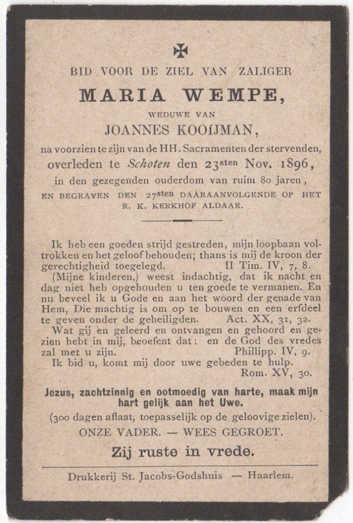 Maria Wempe 1816 Schoten + 1896 Schoten, 80 jaar oud, Verzenden