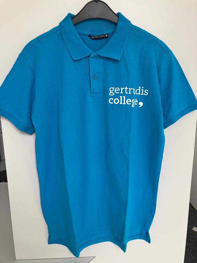 Blauwe polo Maat M - Gertrudis College  , Ophalen of Verzenden, Gedragen, Maat 48/50 (M), Blauw