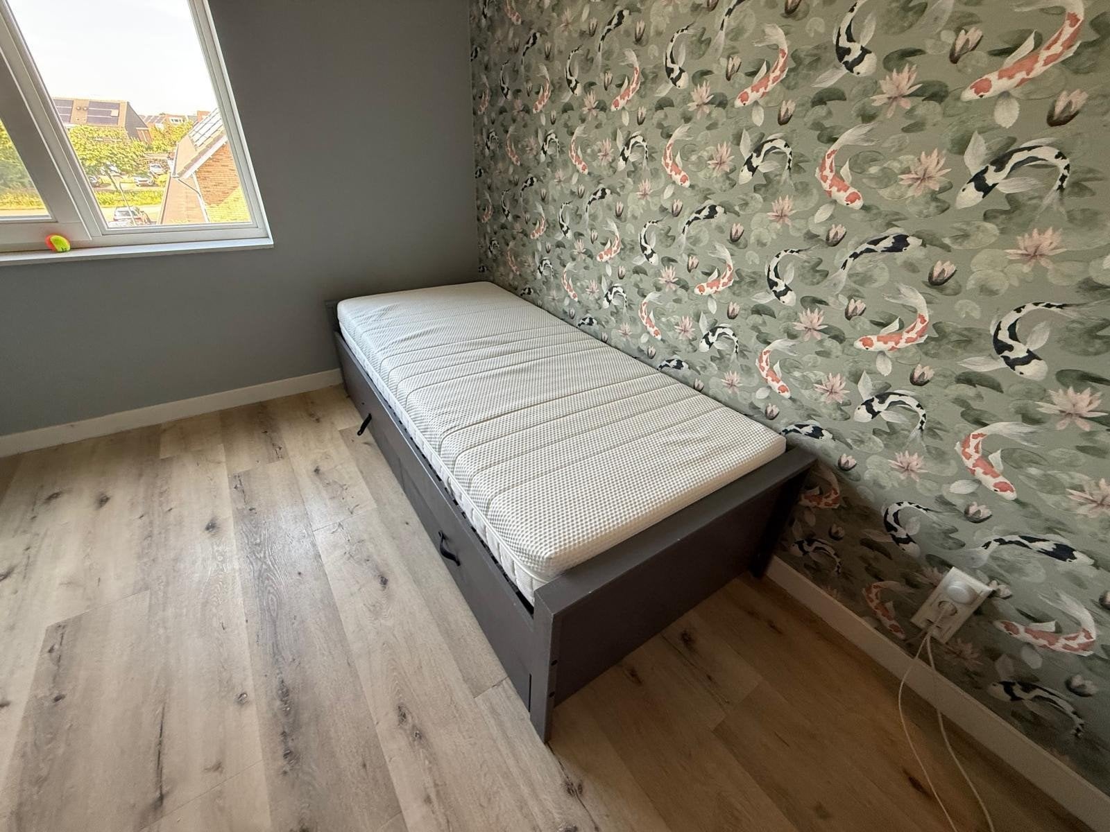Morris bed grenen leem 90x200 cm excl. lattenbodem, Ophalen, Gebruikt, 90 cm, 200 cm