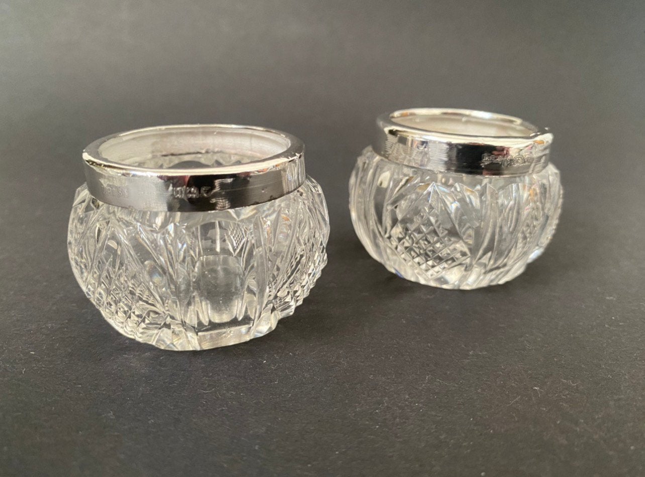 Kristal met Zilver Zoutpotjes, Antiek en Kunst, Ophalen of Verzenden, Zilver