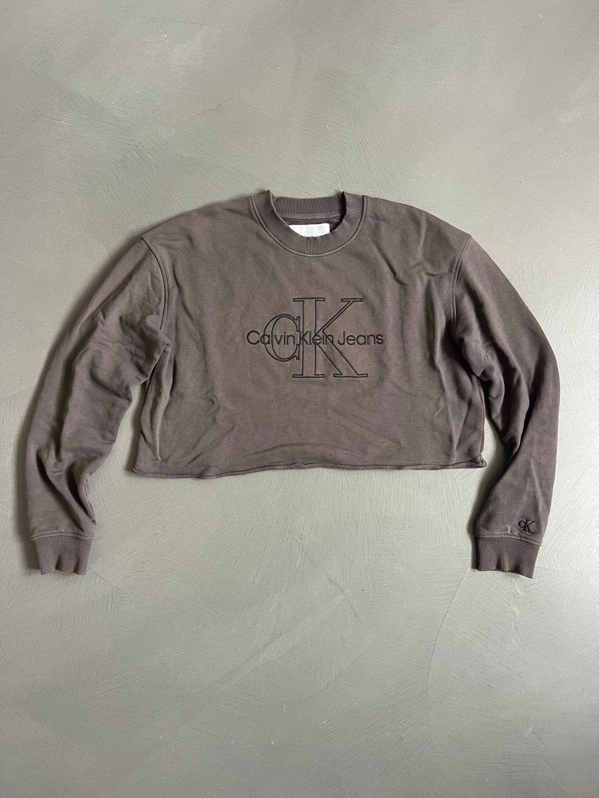 Calvin Klein Jeans Cropped Sweater kleur antraciet  Maat M, Kleding | Dames, Ophalen of Verzenden, Zo goed als nieuw, Maat 36 (S)