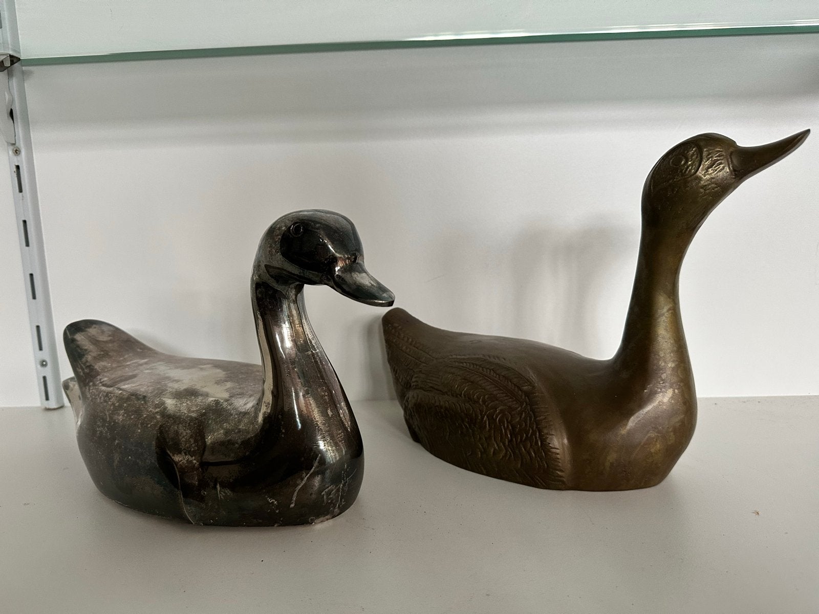Decoratieve eenden van metaal - Brons en verzilverd, Antiek en Kunst, Antiek | Koper en Brons, Ophalen, Brons