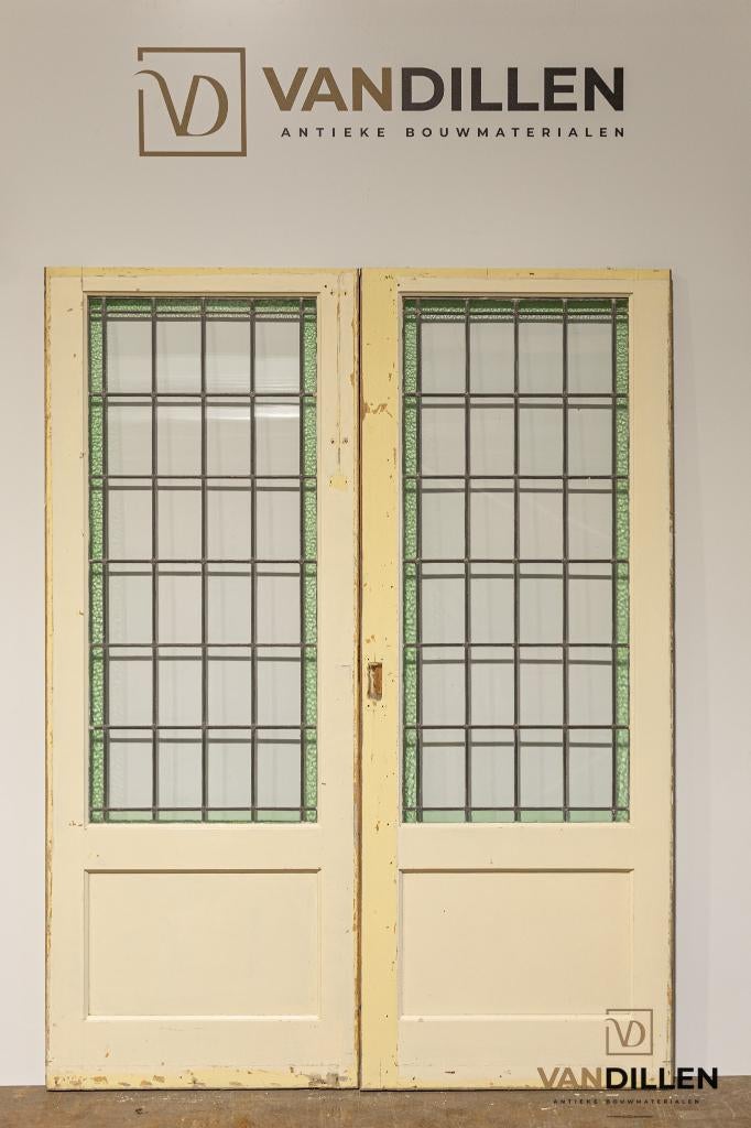Mooie schuif / ensuite set glas in lood deuren 203 x 155, Ophalen, Gebruikt, Binnendeur, Schuifdeur