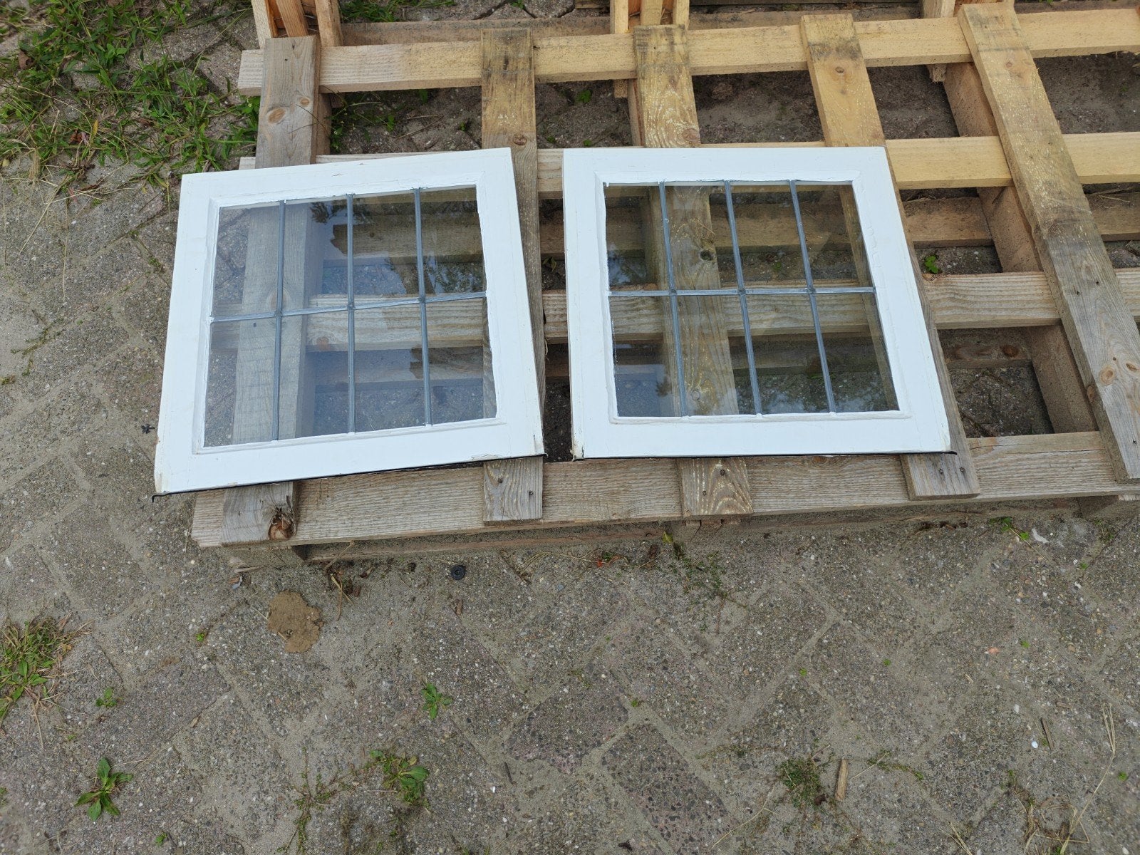 houten ramen met glas in lood, Doe-het-zelf en Verbouw, Kozijnen en Schuifpuien, Ophalen, Hout, 75 tot 150 cm, Raamkozijn
