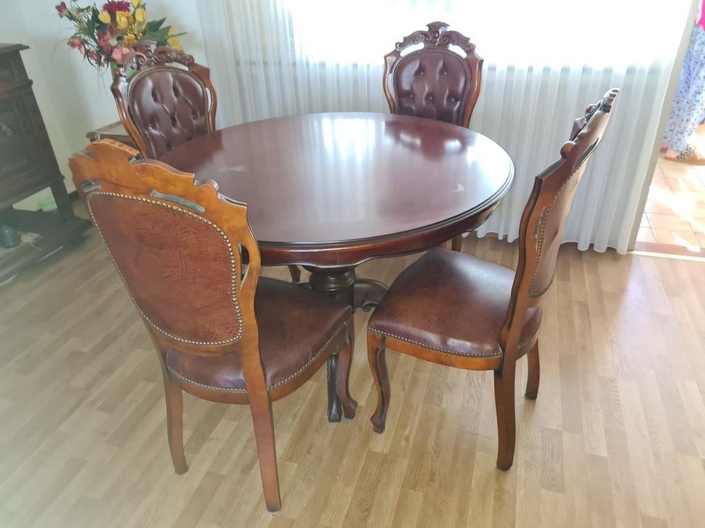Set notenhouten woonkamer-meubels, Ophalen, Gebruikt, Notenhout en klassiek, 4 tot 6 stoelen