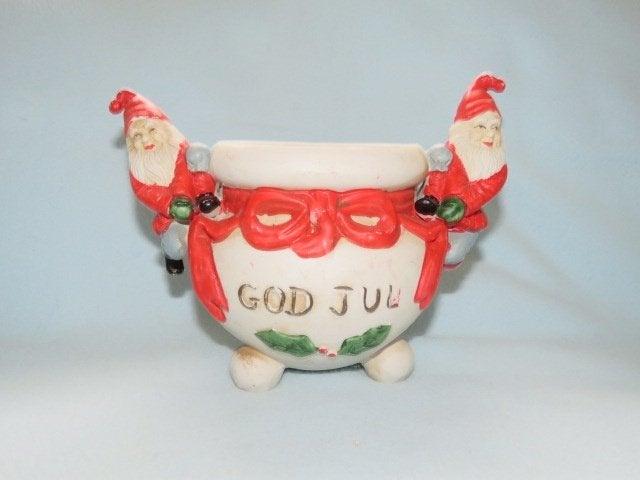 Vintage grote keramieken kandelaar jultomtar God Jul Zweeds, Ophalen of Verzenden, Gebruikt