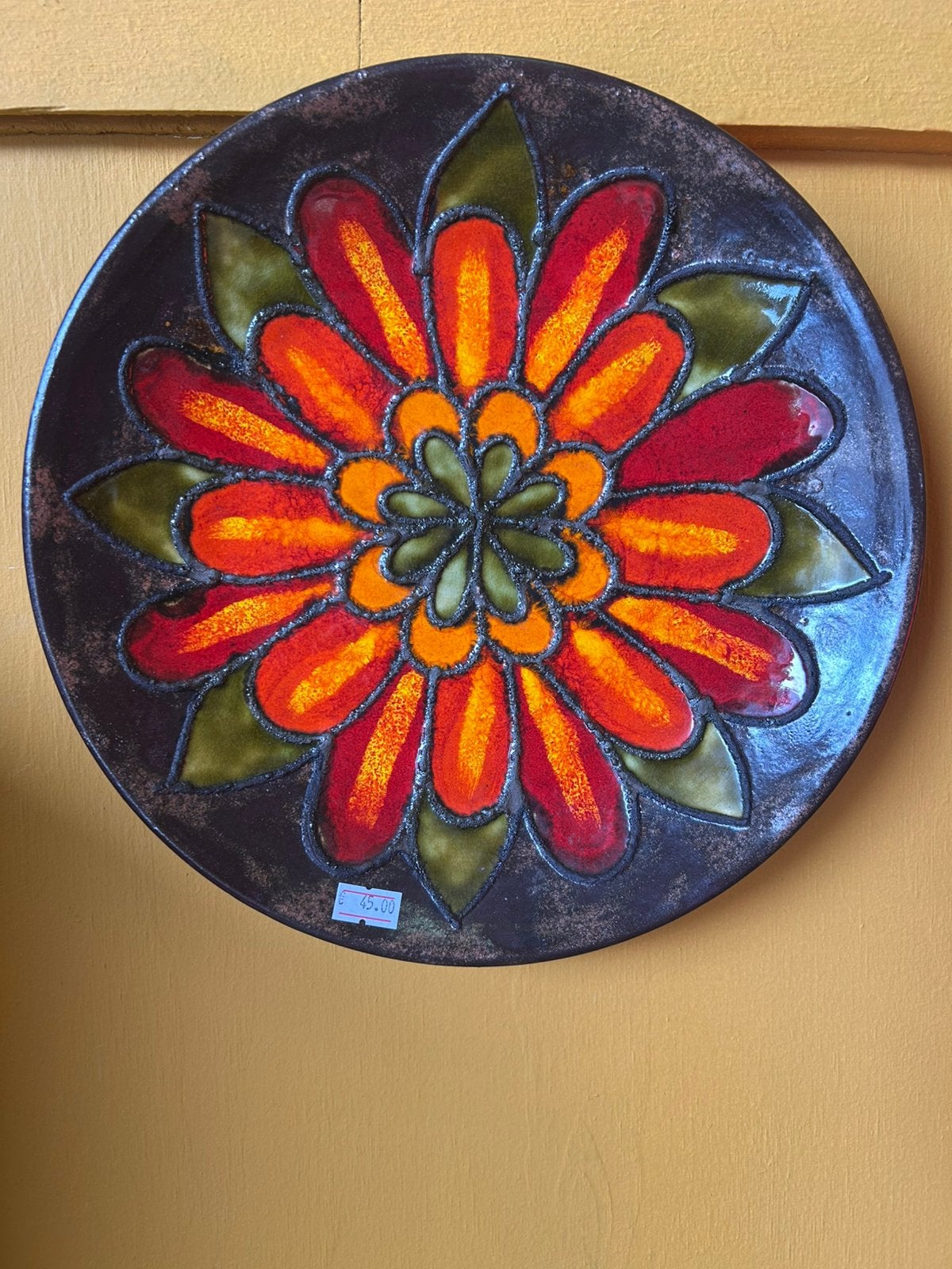 Vintage jaren 70 Ruscha bloemen wandbord, oranje, Antiek en Kunst, Antiek | Wandborden en Tegels, Ophalen of Verzenden