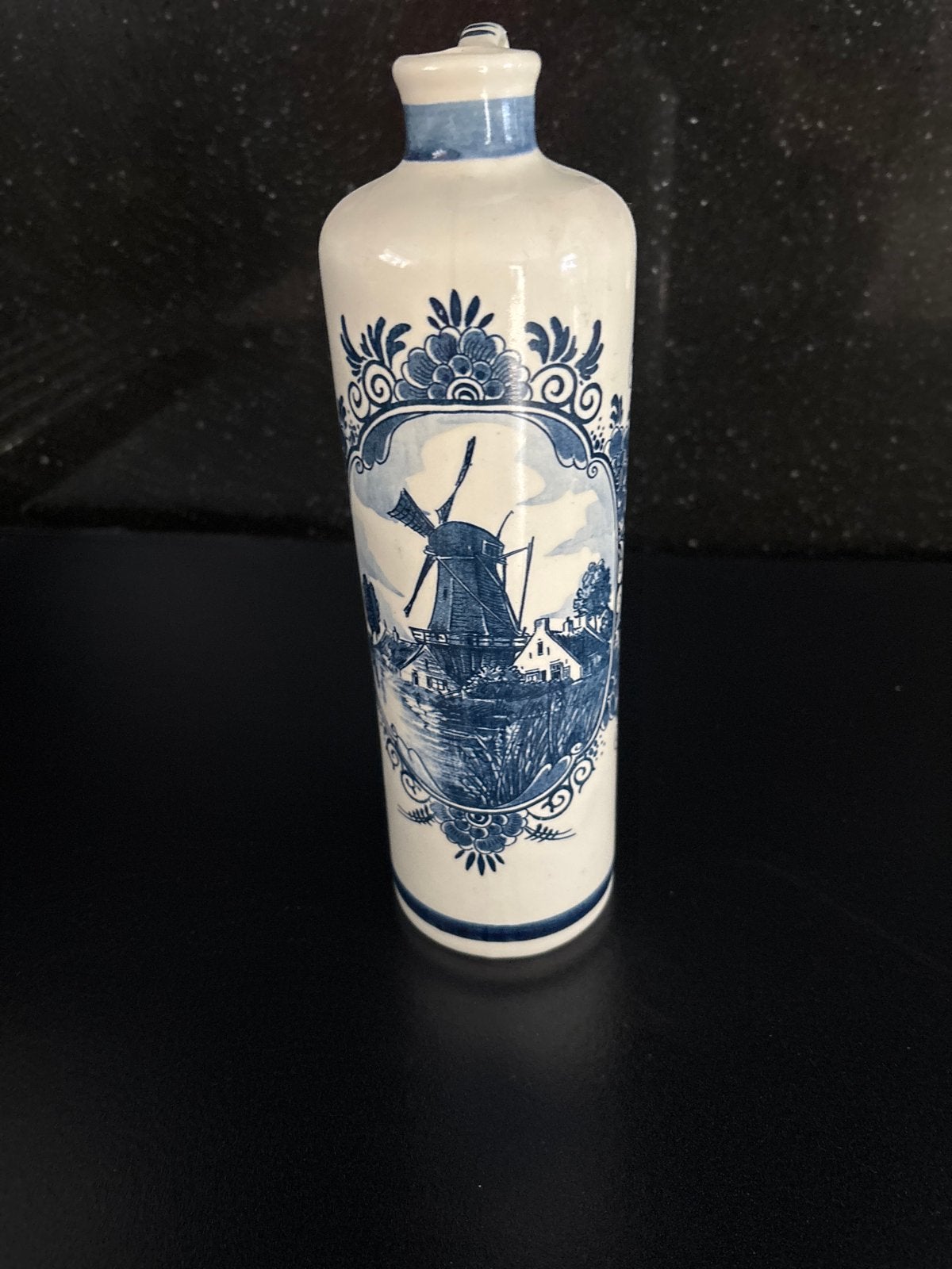 Delfts Blauw Handgeschilderde Fles met Molen Decoratie, Ophalen