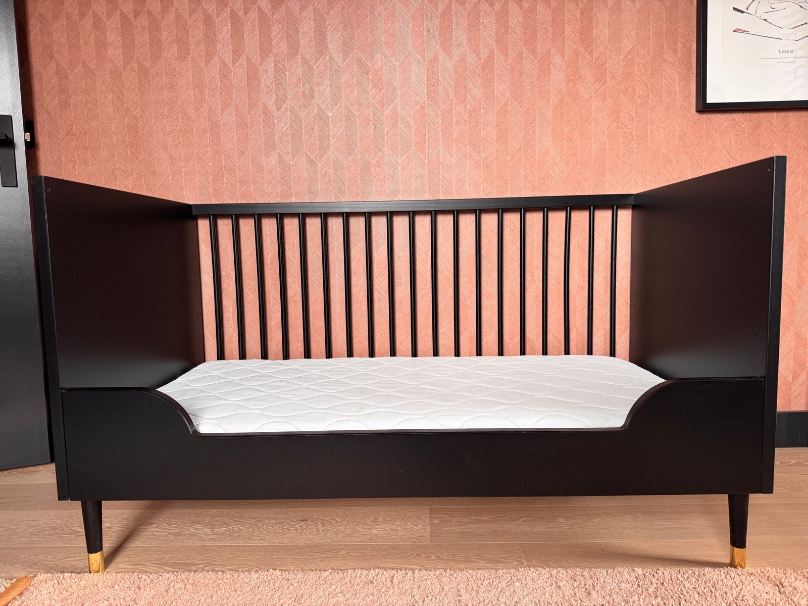 Bopita Cloë bedbank 70x140 mat zwart met matras, Ophalen, Gebruikt, Zwart, 190 cm of minder