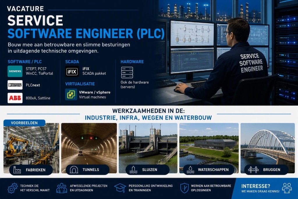 PLC service software engineer, 33 - 40 uur, MBO, Vanaf 1 jaar, Vast contract