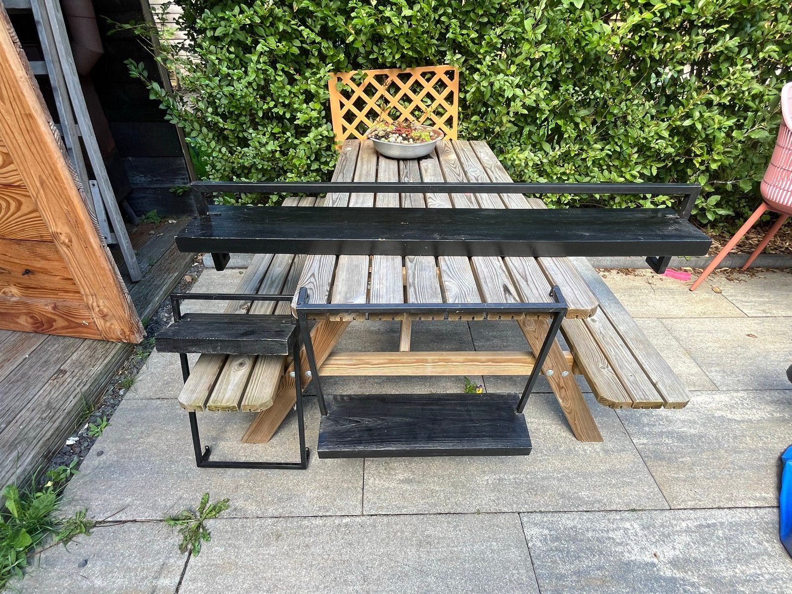 3 Zwarte houten wandplanken  met metalen frame, Ophalen of Verzenden, Gebruikt