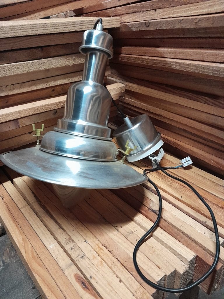 Set van 2 Stoere Metalen Industriële Hanglampen met Glas, Ophalen of Verzenden, Gebruikt, Glas, Industrieel