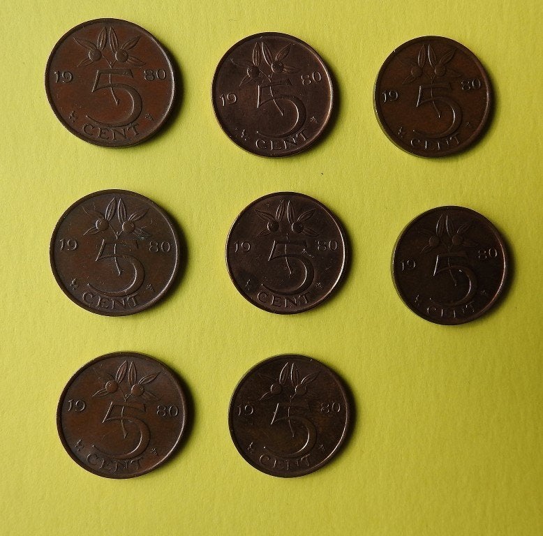 stuivers 1980 -- 8 stuks , Postzegels en Munten, Munten | Nederland, Verzenden, Koningin Juliana, 5 cent, Setje