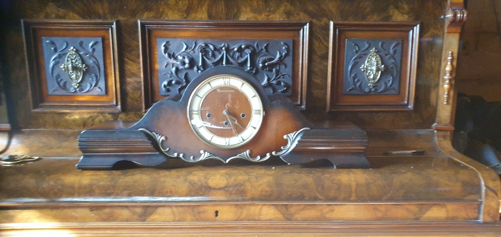 Antieke Pendule met Westminster uurwerk, gereviseerd, Antiek en Kunst, Ophalen of Verzenden