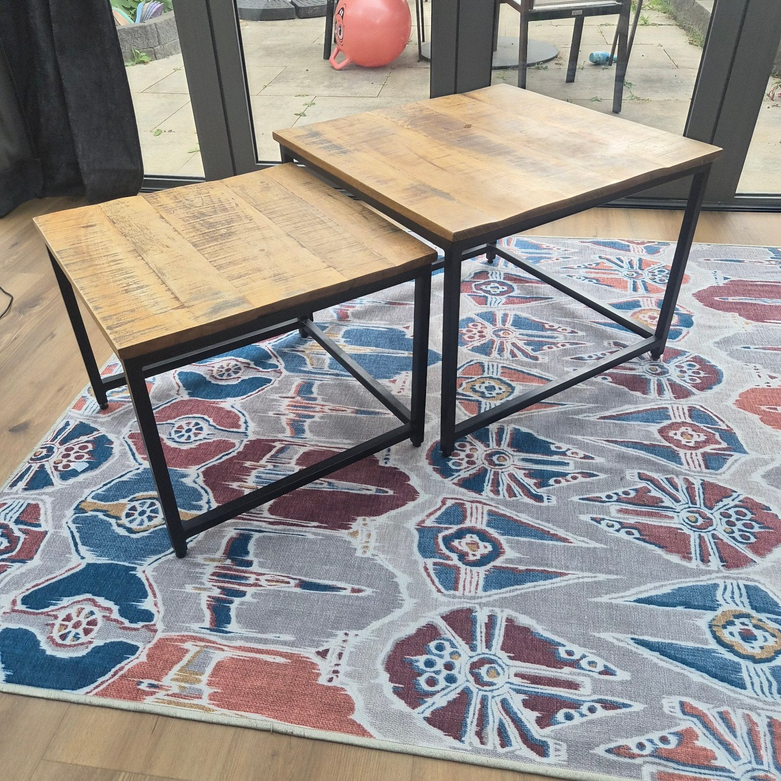Mangohout Salontafel Set - Industrieel Design met Stelpoten, Overige houtsoorten, 50 – 75, Gebruikt, 50 tot 100 cm
