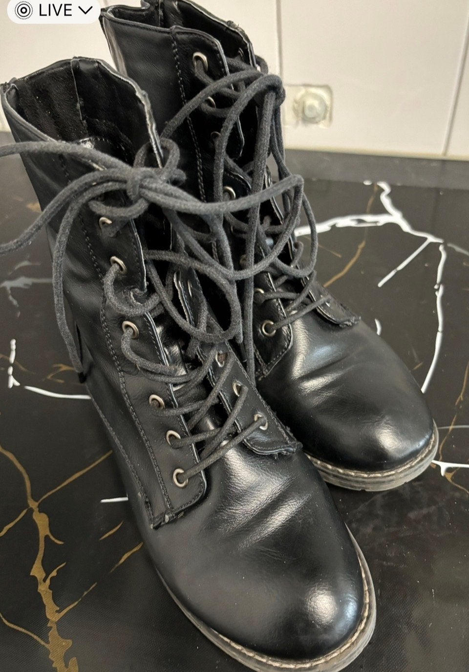 Zwarte veterlaarzen met ritsen - Maat 37, Kleding | Dames, Ophalen of Verzenden, Gedragen, Zwart, Lage of Enkellaarzen